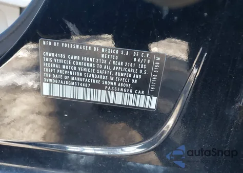 2016 Volkswagen Jetta 1.4T Se z USA, uszkodzony, nr VIN 3VWD67AJ8GM374487